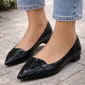 Perlato Black Snake Print Flats Made in Portugal Size 37